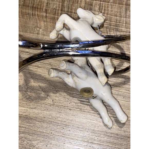 Pottery Barn OOP Galloping Reindeer Salt & Pepper Set w/Silvertone Stand - Picture 7 of 12